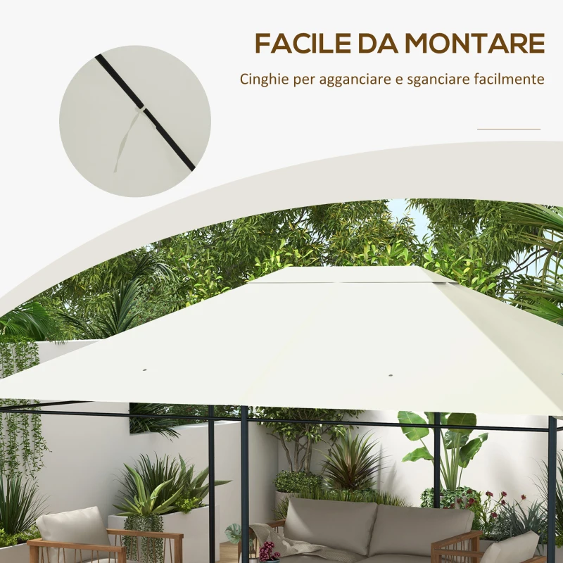 Outsunny Tetto di Ricambio 4x3 m per Gazebo Anti UV in Poliestere con Presa d'Aria, Bianco Crema
