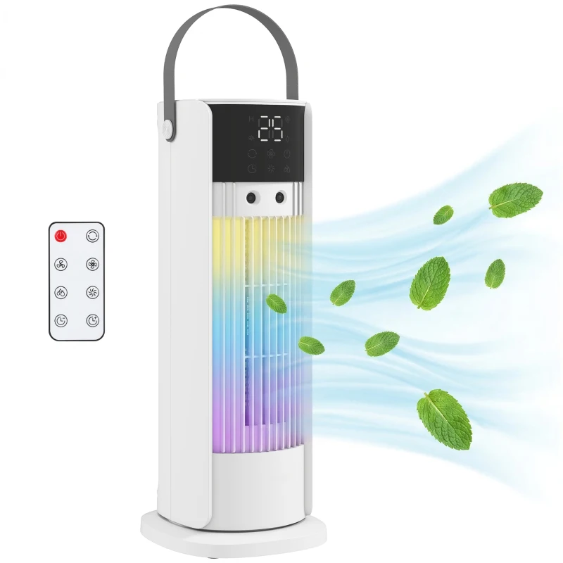 HOMCOM Ventilator de birou cu ceață lumină RGB 3 viteze oscilație de 90° temporizator de 10H telecomandă alb