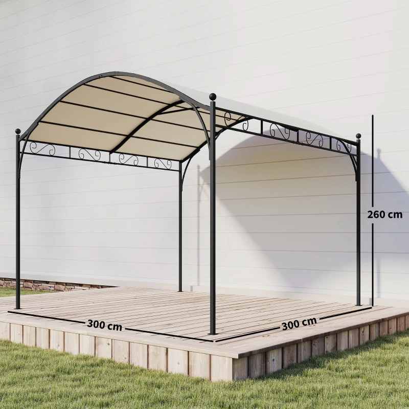 Outsunny Pérgola de Jardín 3x3 m con Dosel UV30+ Estructura de Metal Galvanizado Techo Arqueado Pabellón para Exterior Crema