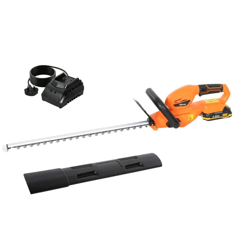 Outsunny 20" Cordless Hedge Trimmer, 18V Electric Hedge Cutter with 51cm Dual Action Blade, 2000mAh Battery and Charger