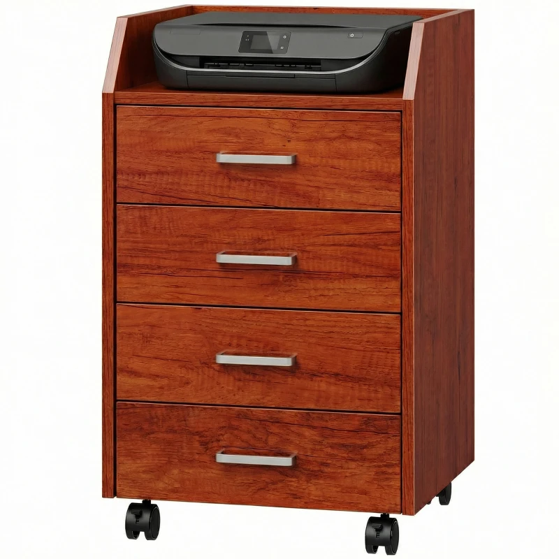 Vinsetto Cassettiera da ufficio con 4 cassetti e ruote, 40x36x65 cm, Marrone