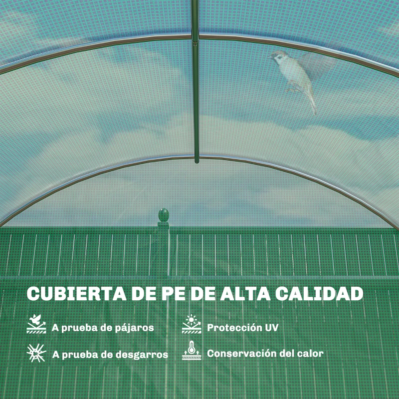 Outsunny Invernadero de Túnel 6x3x2 m con Puerta con Bisagras 12 Ventanas de Malla y Estructura de Acero Galvanizado Verde