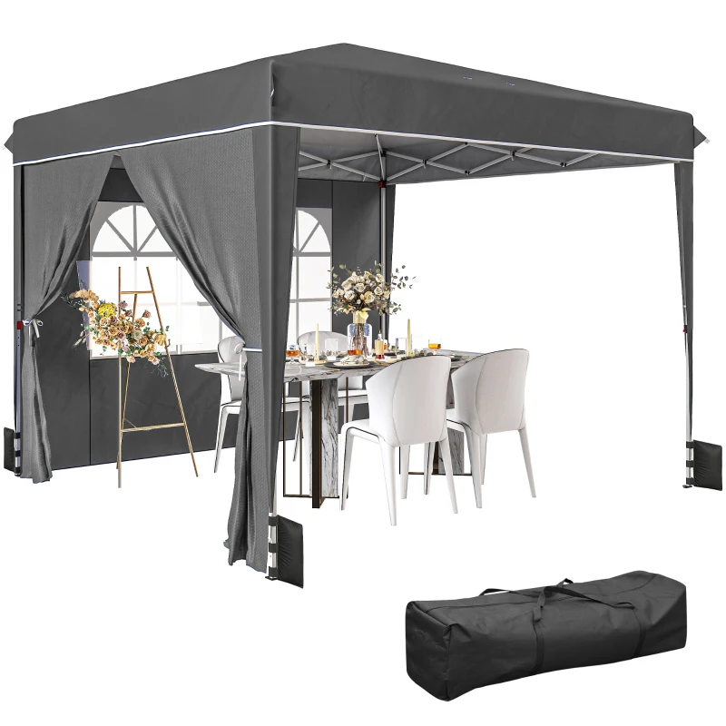 Outsunny Gazebo pieghevole 3x3 m con pareti laterali e borsa, protezione UV50+, Grigio