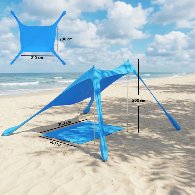 Outsunny Tente de plage 2-4 personnes, Tapis, Pelle, Protection solaire UPF50+, Bleu