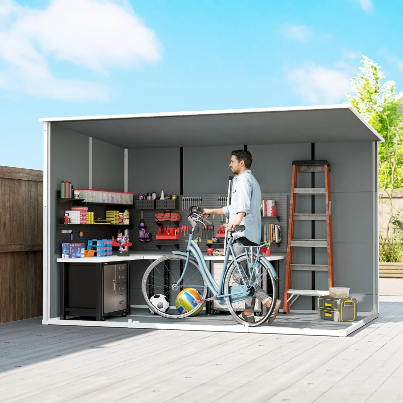 Outsunny Abri à outils à 2 entrées avec fenêtres et aérations, en PP et Aluminium, 303x183x184 cm, Gris