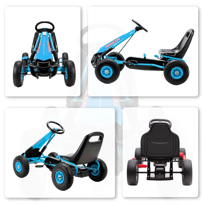 AIYAPLAY Gokart a pedales para niños, asiento ajustable en altura, ruedas EVA, freno, embrague, 3-8 años, Azul