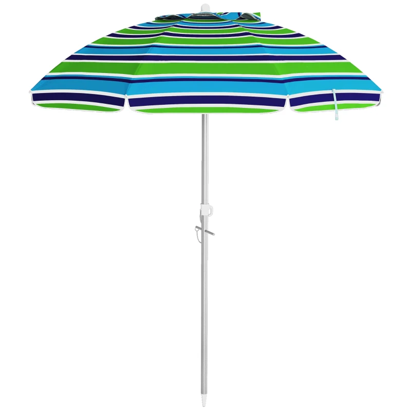 Outsunny Parasol Plażowy Ø178 cm UV40+ Wiatroodporny Stabilny Regulowany z Nachyleniem Wentylacją Torbą Wielokolorowy