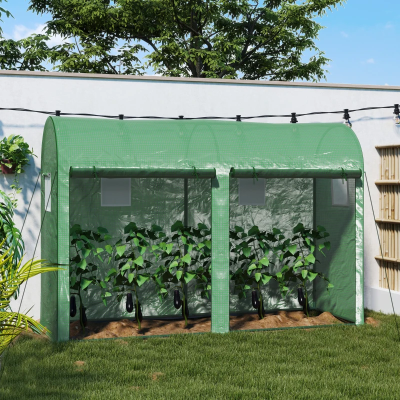 Outsunny Estufa Jardim Tipo Túnel com 4 janelas e 2 portas para Plantas de PE de aço 300x100x200 cm Verde