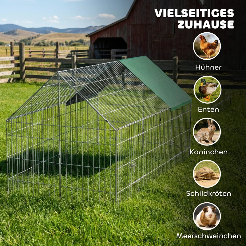 PawHut Kleintierstall Kaninchenstall mit Spitzdach abschließbare Türen Schutzabdeckung für Kleintiere 180 x 75 x 75 cm Grün