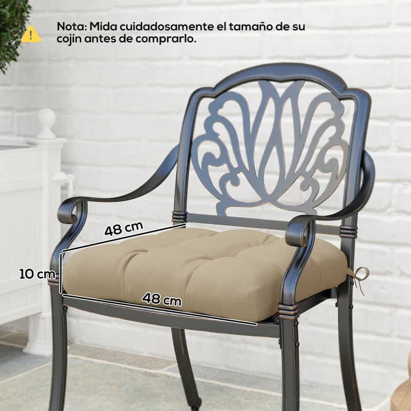 Outsunny Conjunto de Cojines para Sillas de Comedor y Jardín Impermeable y Anti-UV con 2 Cordones de Fijación 48x48x10 cm Caqui