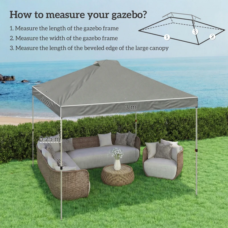 Outsunny Copertura di ricambio gazebo impermeabile UV50+, 3x3 m, Grigio chiaro