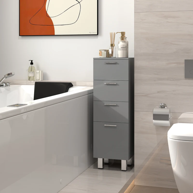 kleankin Mobile da Bagno Armadietto con 4 Cassetti, Pannello Truciolare e Piedini Regolabili, Grigio