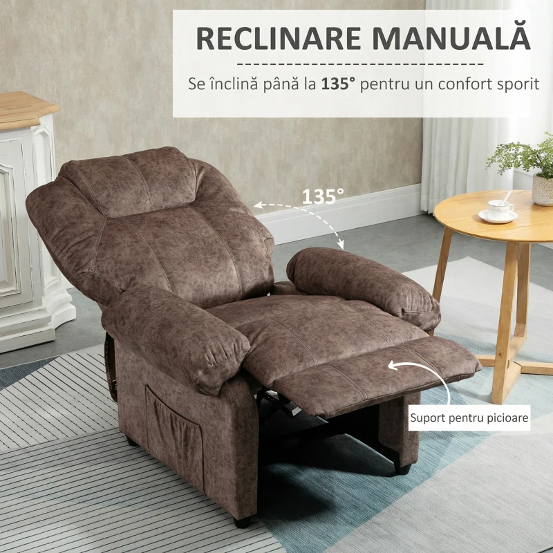 Homcom Fotoliu Relax Maro – inclinabil Manual cu Material Textil