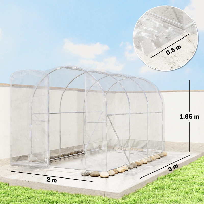 Outsunny Serra tunnel 3x2x2 m con porta a cerniera e telo PE