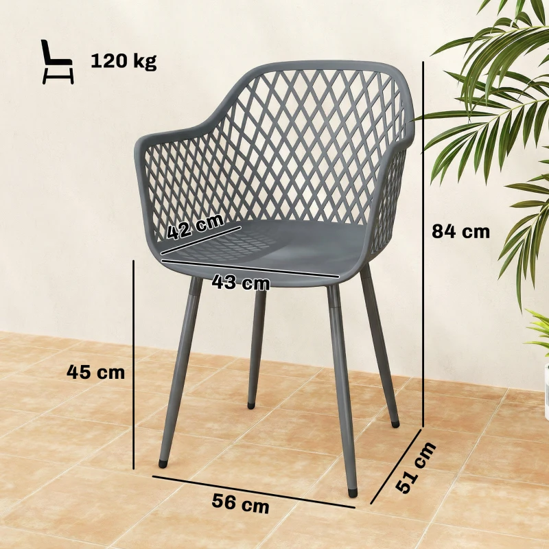 Outsunny Set 4 scaune de grădină, scaune din plastic rezistente la UV cu braț și spătar 56 x 51 x 84 cm gri închis