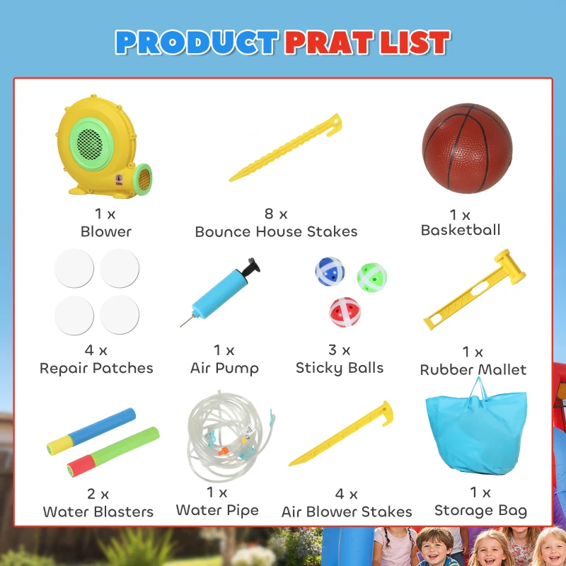 AIYAPLAY Château Gonflable Aquatique 7 en 1 avec Souffleur 2 Toboggans Trampoline Piscine Panier Colonne de Boxe 426x360x198 cm