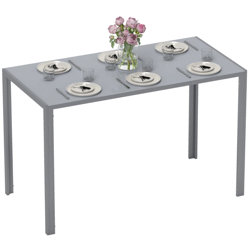 HOMCOM Mesa de Cocina de Cristal para 4-6 Personas con Patas de Metal Multifuncional para Cocina Salón 120x60x75 cm Gris