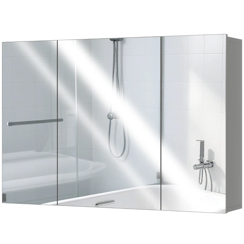 kleankin Armadio bagno da parete con 3 ante a specchio e ripiani regolabili, 90x15x60 cm, Grigio