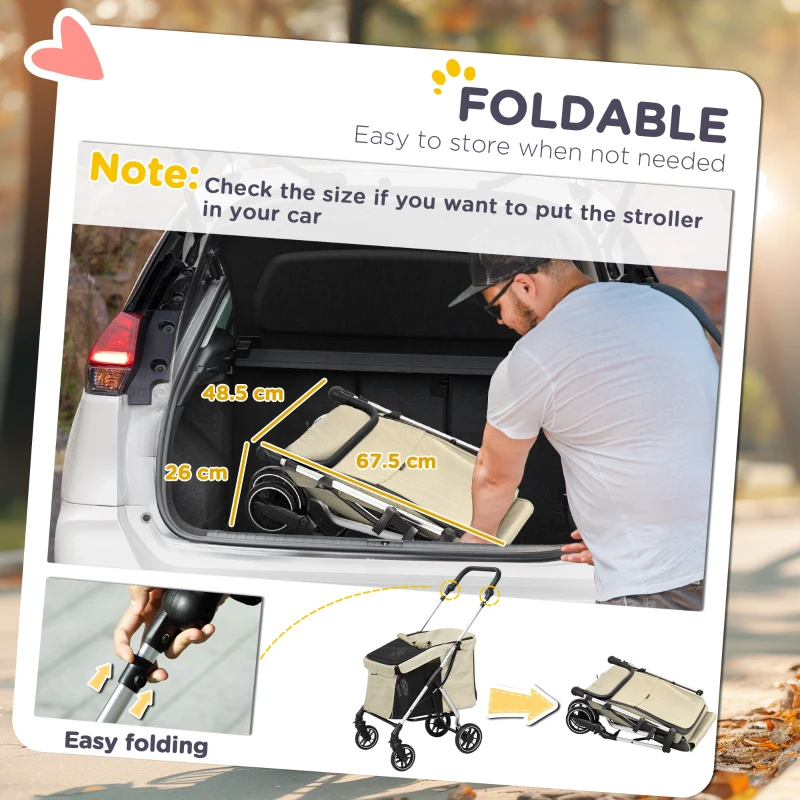 Wózek dla psa i kota, składany, do 10 kg, Khaki