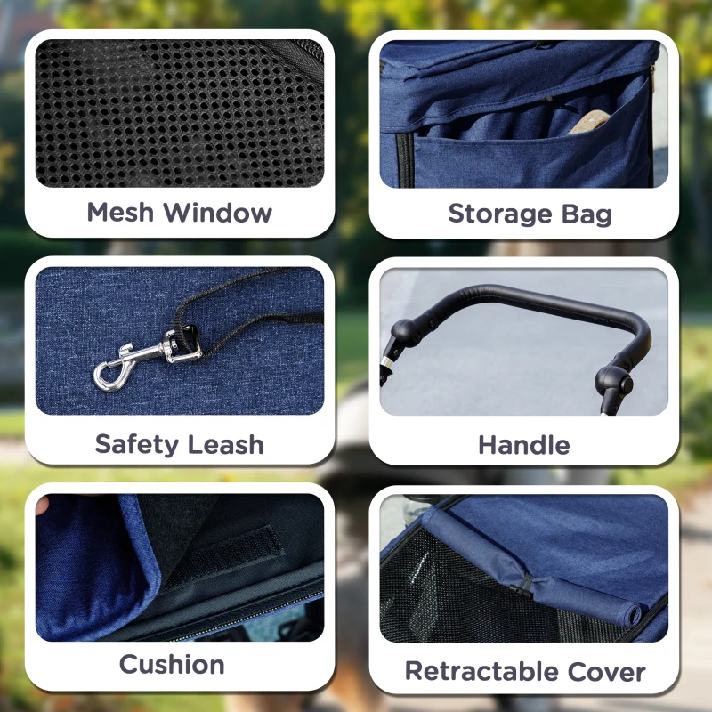 PawHut Wózek dla psa i kota, składany, do 10 kg, granatowy