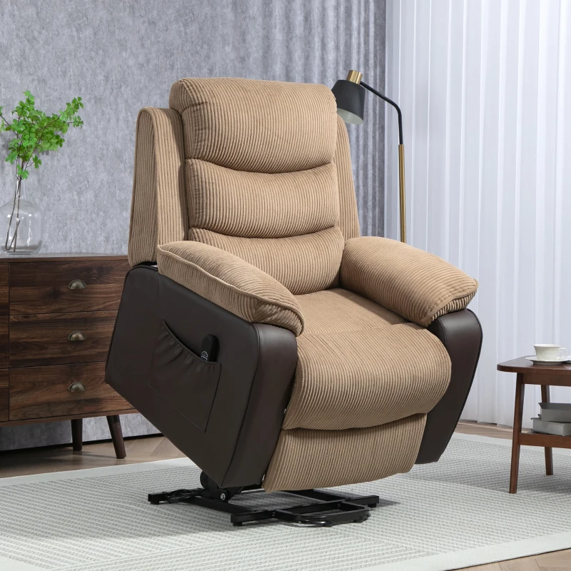 HOMCOM Sillón Relax Reclinable Eléctrico Levanta Personas con Mando a Distancia Puerto USB y Bolsillos Laterales Marrón