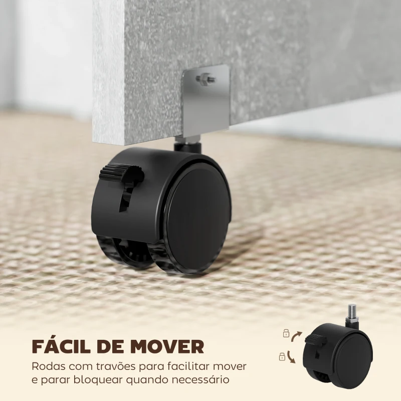 HOMCOM Mesa de Sala de Jantar Dobrável com 2 Prateleiras de Armazenamento e Rodas para Cozinha 75x140x74 cm Cinza