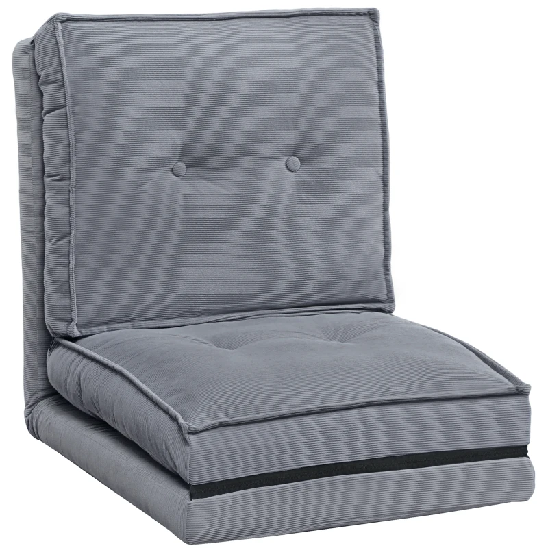 HOMCOM Poltrona da Pavimento Pieghevole in Velluto a Coste, Materassino da Pavimento con Schienale Regolabile in 5 Posizioni, 59x230x15 cm, Grigio