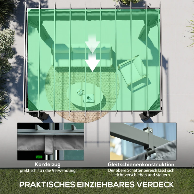 Outsunny Pergola ca. 3,6x3 m Garten Pavillon Terrassenüberdachung aus Aluminium Gartenpavillon mit verstellbares Dach Dunkelgrau