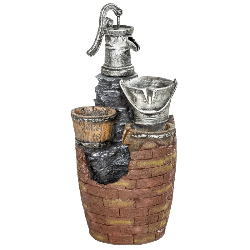 Outsunny Fontaine 4 niveaux style rustique avec éclairage LED, bac à plantes et pompe réglable 34 x 31 x 76 cm