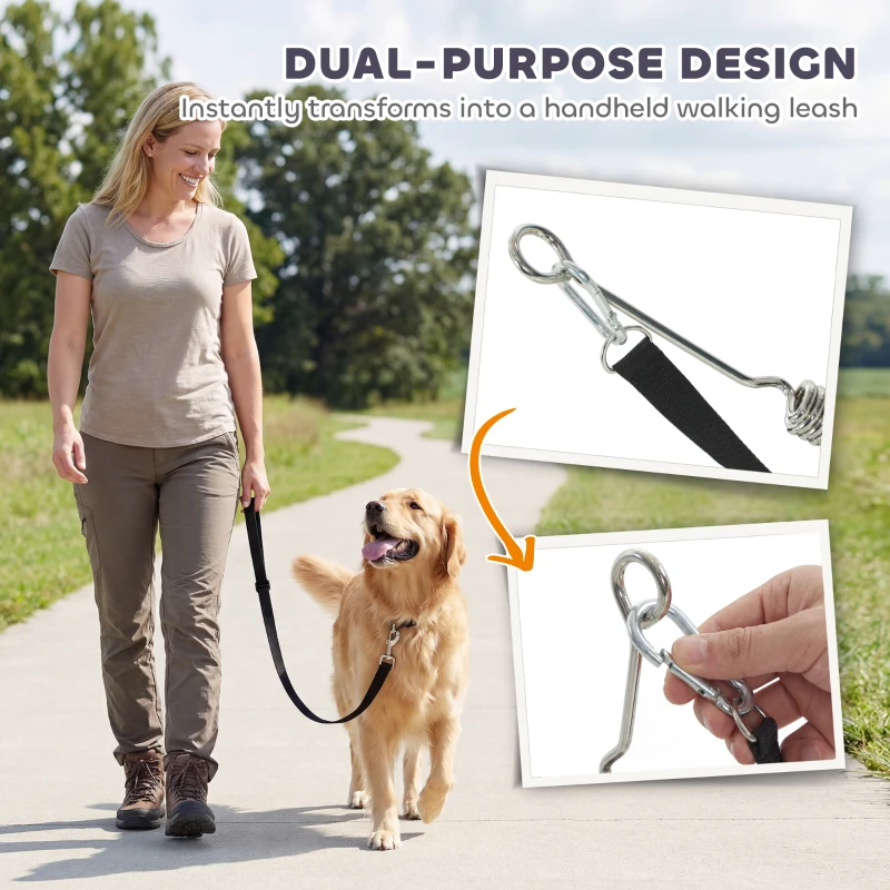 PawHut Hondenfietslijn met schokabsorberend systeem, verstelbare riem, afneembare snelkoppeling, ideaal voor training en joggen, Zilver+Zwart