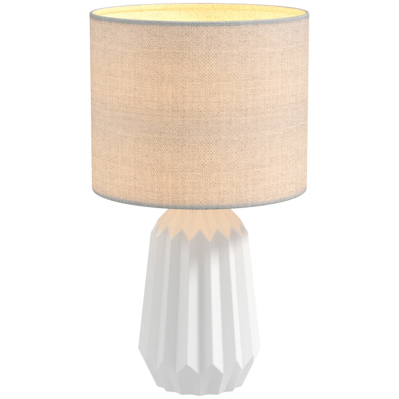 HOMCOM Lámpara de mesa, lámpara de sobremesa, lámpara de mesita con pantalla de lino, interruptor basculante, lámpara de escritorio, 22 x 22 x 39 cm, Blanco