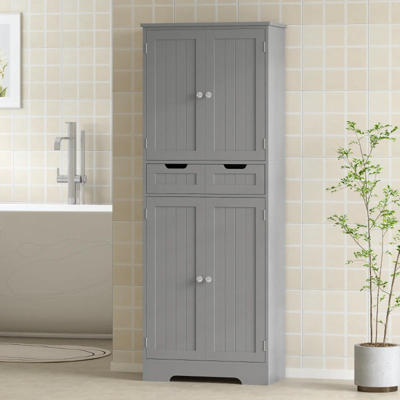 HOMCOM Mobilier de baie cu sertar, dulap cu uși, raft reglabil, 60 x 30 x 160 cm, gri