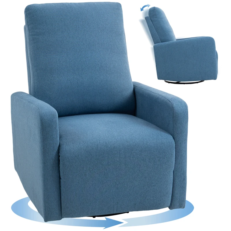 HOMCOM Sillón Relax Reclinable Manualmente a 135°, Giratorio 360° con Función Balanceo, Azul