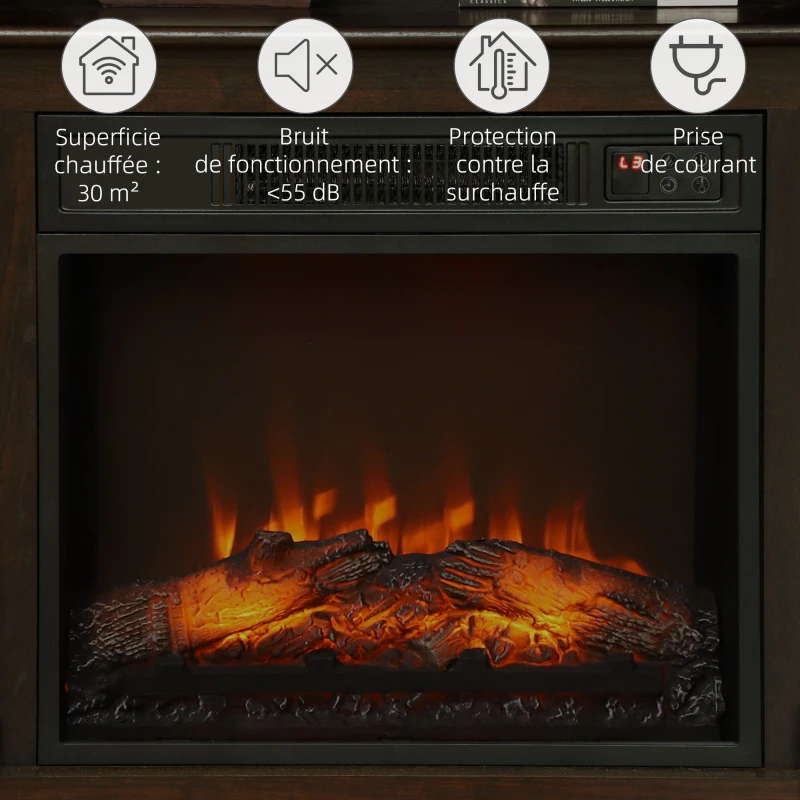 HOMCOM Chimenea eléctrica efecto llamas LED brillo regulable con mando a distancia - 1800 W - 80,5 x 32,3 x 80,5 cm