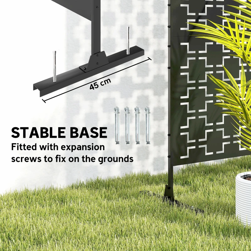 Outsunny Metal Decorative Privacy Screen Outdoor Divider, Black Grid