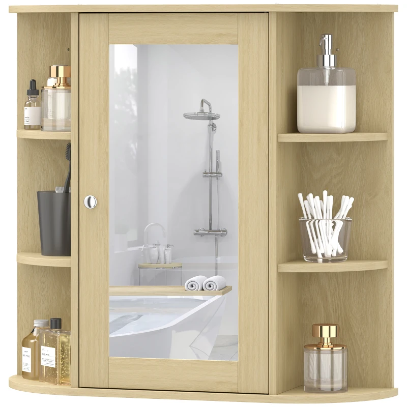 HOMCOM Armario de Baño con Espejo Armario de Pared con Estantes Abiertos 66x17x63 cm Natural