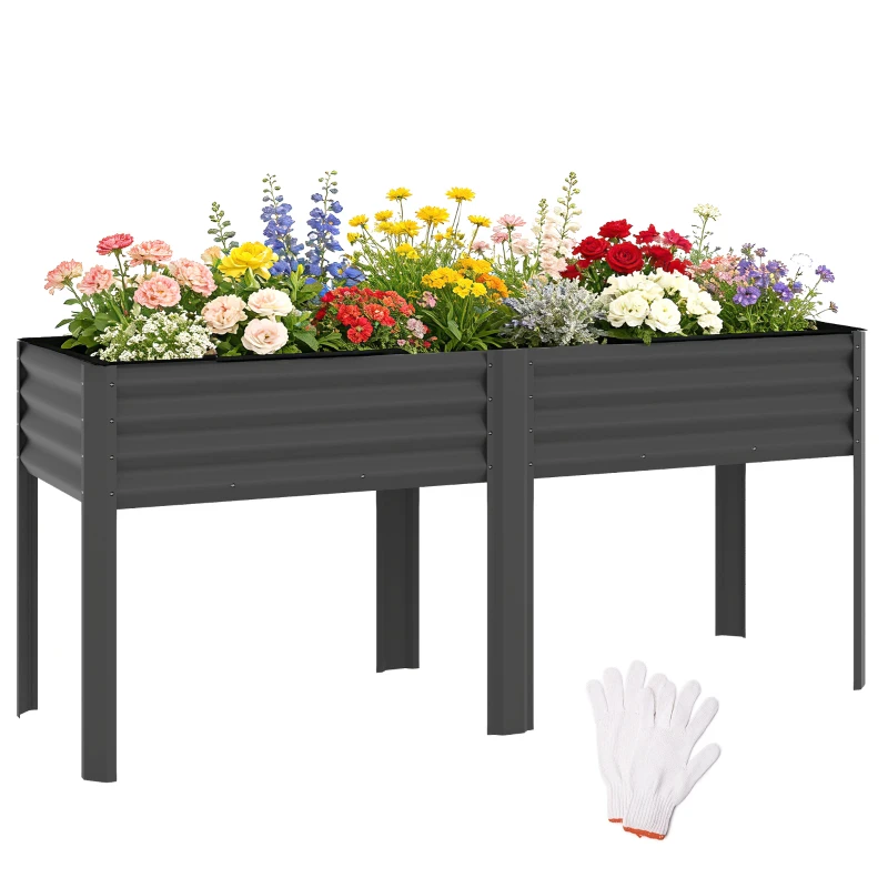 Outsunny Orto rialzato in metallo con traverse rinforzate e tessuto non tessuto, 241 L, Grigio scuro