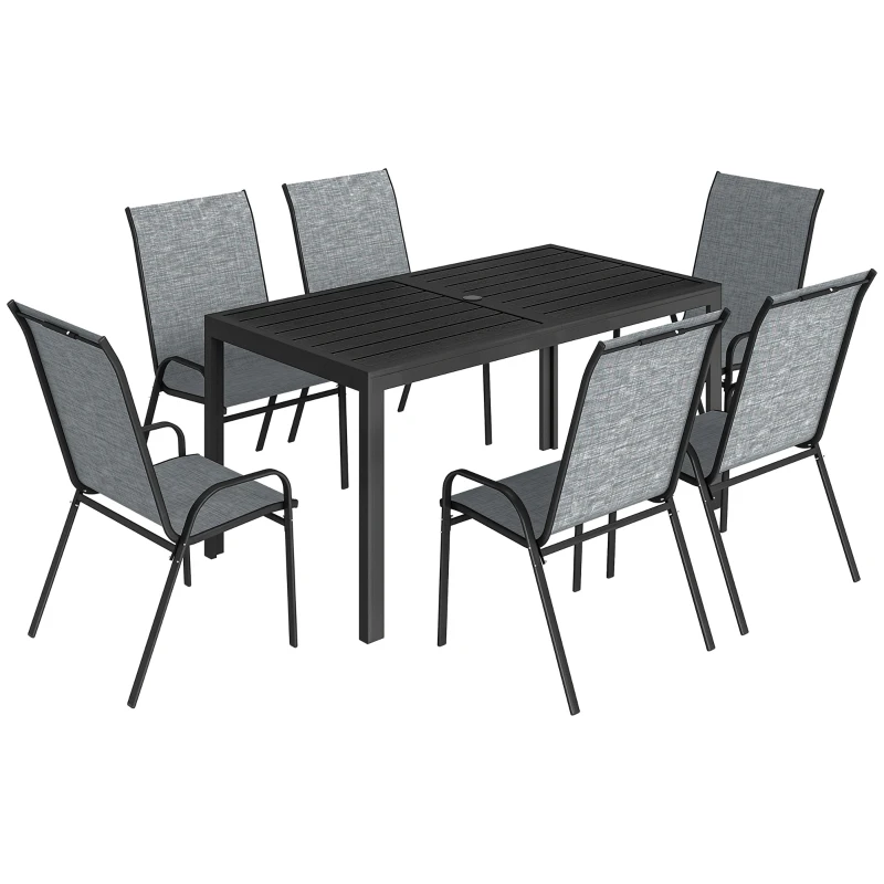 Outsunny Ensemble table et chaises de jardin avec table métallique percée et 6 chaises empilables respirantes pour terrasse Gris