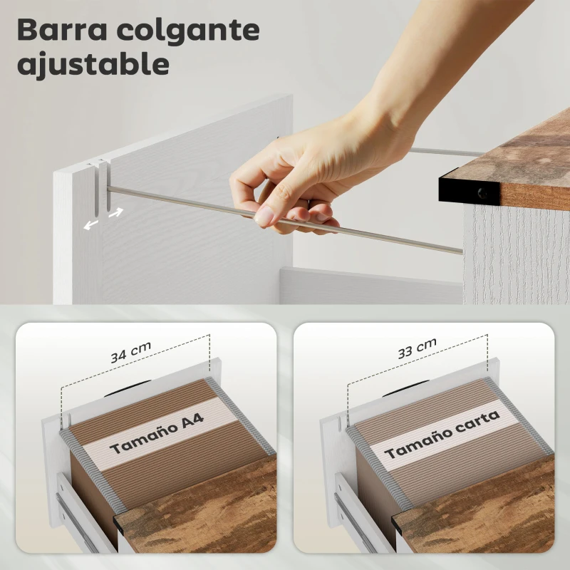 HOMCOM Cajonera Escritorio con 2 Cajones Soporte para Impresora con Riel Colgante para A4 y Carta 40x40x71 cm Blanco