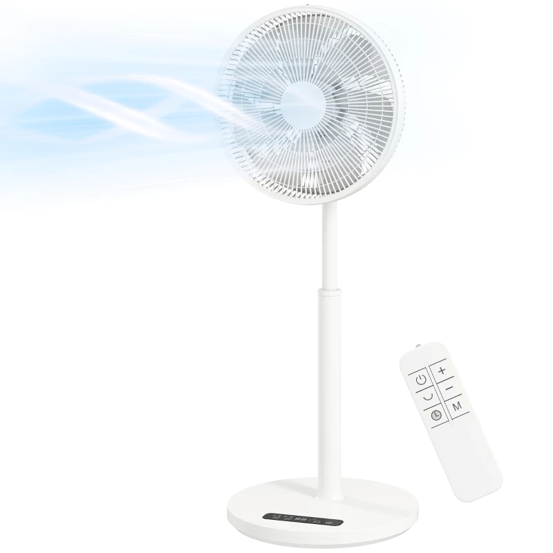 HOMCOM Ventilator pe picior, diametru 39 cm, 12 viteze, 4 moduri, temporizator 9H, oscilație 120°, înălțime reglabilă, alb