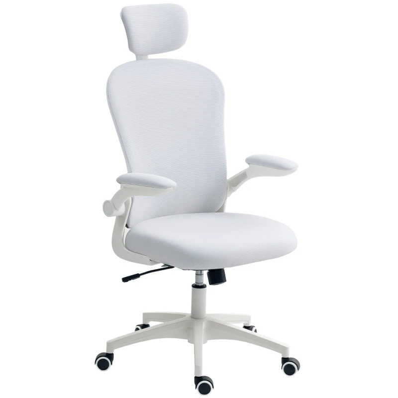 Vinsetto Sedia ufficio in rete con poggiatesta e supporto lombare regolabile, 62x64x120 cm, Bianco