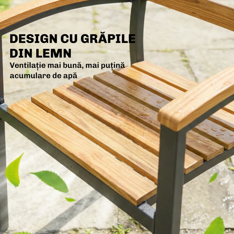 Outsunny Set de 2 Scaune Stivuibile pentru Exterior din Lemn cu Finisaj Natural.
