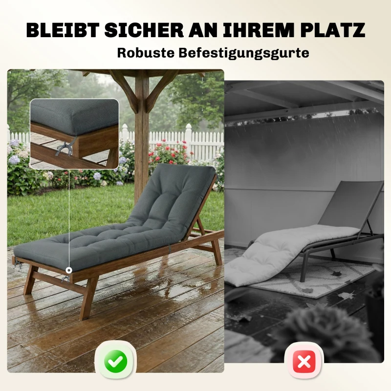 Outsunny Palettenkissen Abnehmbar Sitzkissen mit Befestigungsbändern Palettenpolster für die meisten Liegen 198x65x13cm Dunkelgrau