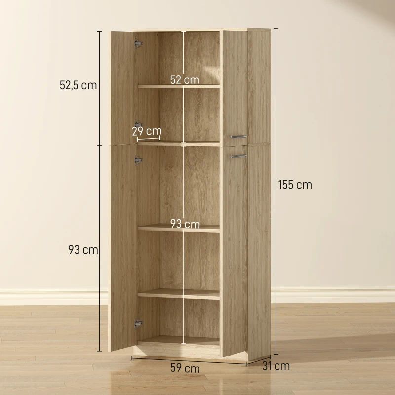 Homcom Mueble Contenedor Minimalista con 2 Armarios y Estantes Regulables, en Madera, 59X31X155 cm, Roble