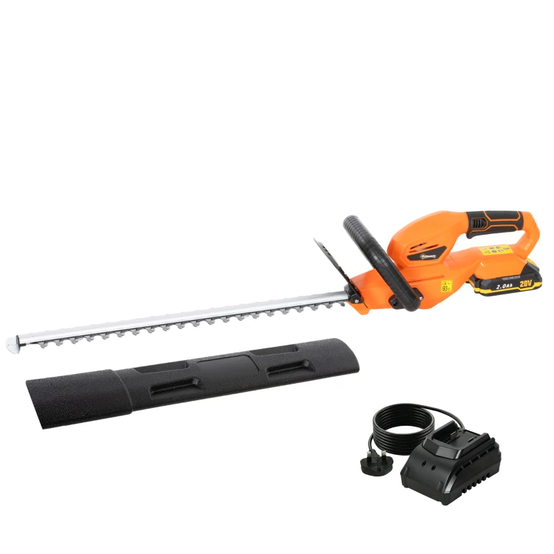 Outsunny 20" Cordless Hedge Trimmer, 18V Electric Hedge Cutter with 51cm Dual Action Blade, 2000mAh Battery and Charger