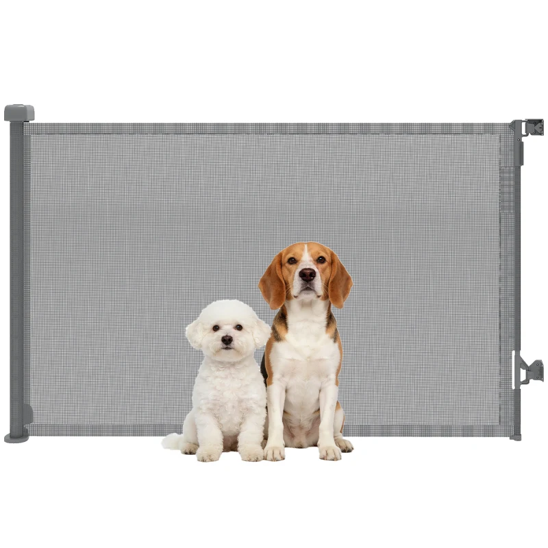 PawHut Einziehbares Sicherheitsgitter für Hunde, bis 140 cm Breite für Treppen und Türen, Grau