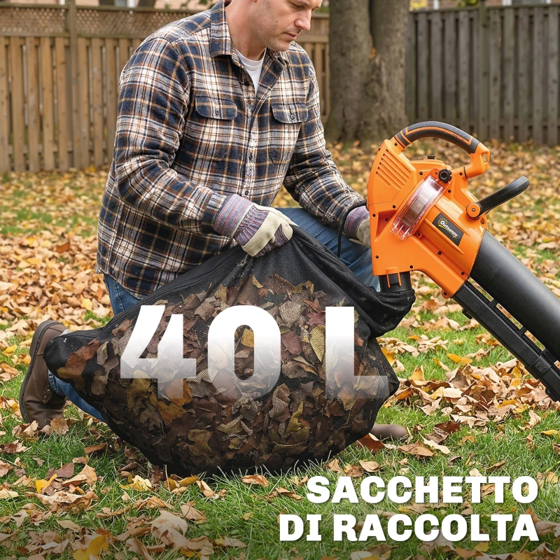 Outsunny 3-in-1 Soffiatore, Aspiratore, Trituratore per Foglie 3000W, Leggero