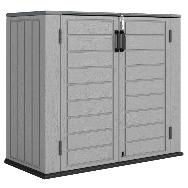 Outsunny Armoire de jardin 940L Boîte à poubelles en plastique 142x67x119cm Abri à outils avec verrouillable Portes doubles Couvercle rabattable