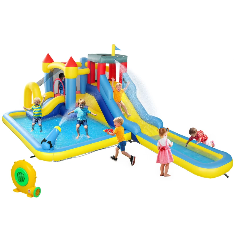 AIYAPLAY Inflatable Bouncy Castle, Kids Water Bounce House 6 in 1 with 550W Blower, 2 Slides for Garden, Party, Outdoor Indoor