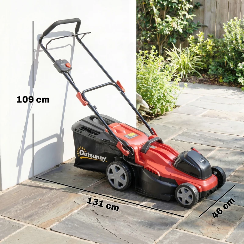 Outsunny Tondeuse électrique 800 W avec largeur de coupe 40 cm, bac 45 L, indicateur de batterie, protection contre les surcharges, 7 hauteurs de coupe